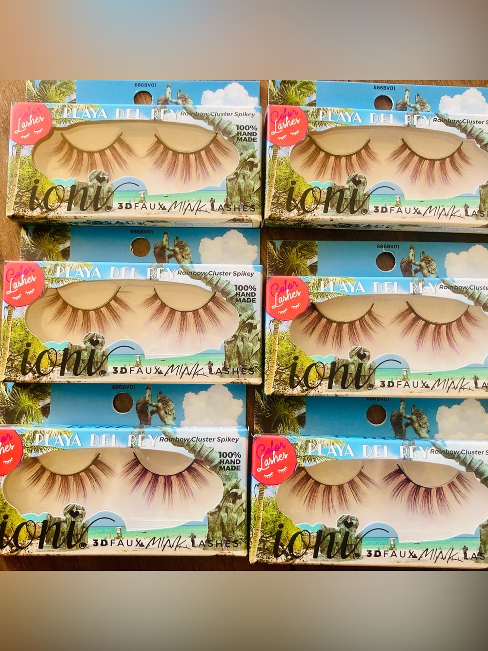 ioni 3D Faux Mink Lashes Lot of 6 Playa Del Rey Rainbow Cluster Spikey NIB